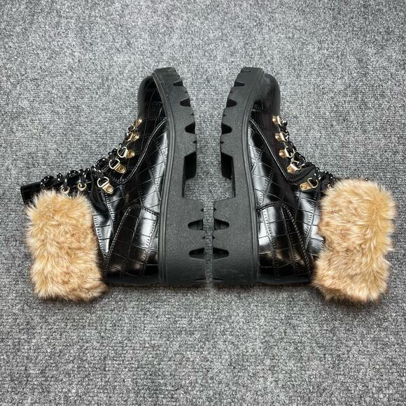BAMBOO FORCE 10 Womens Lace Up Combat Boots Faux Fur Trim Size Size 8 - Picture 4 of 9